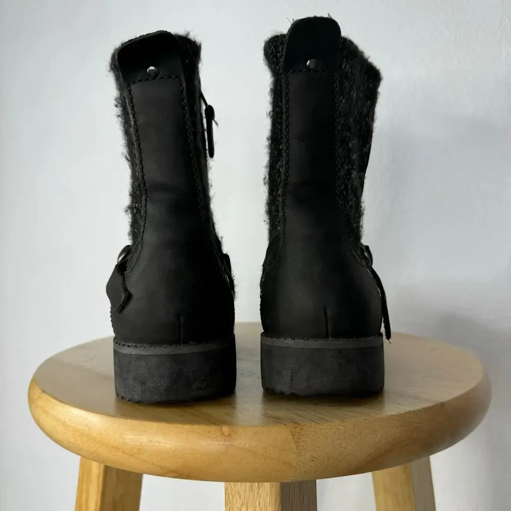 Eddie Bauer Black Leather & Wool Trace Ankle Boots Size 8 1/2